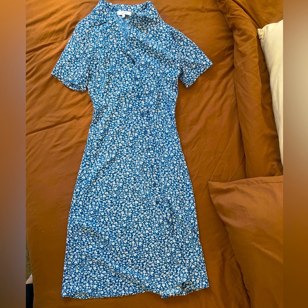 RIHOAS Floral Blue long dress with buttons to the bottom